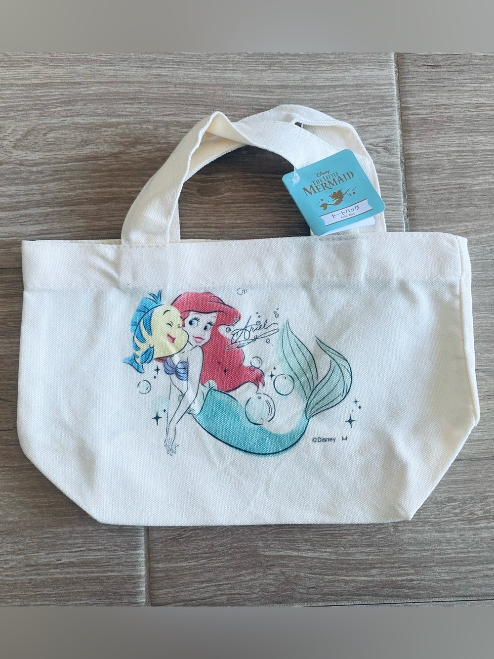 Disney Little Mermaid Ariel Flounder Mini Canvas Tote Bag Lunch Purse NWT Japan